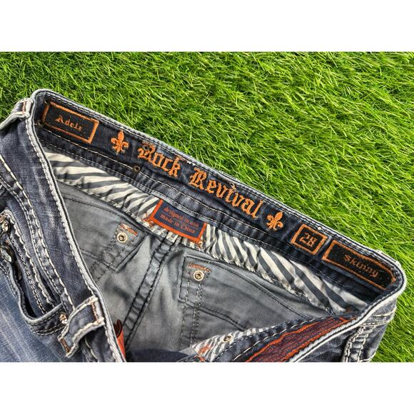 Rock Revival Adele Skinny Jeans Women 28 Blue Stretch Fleur Pocket Denim Y2K EUC - Picture 4 of 12